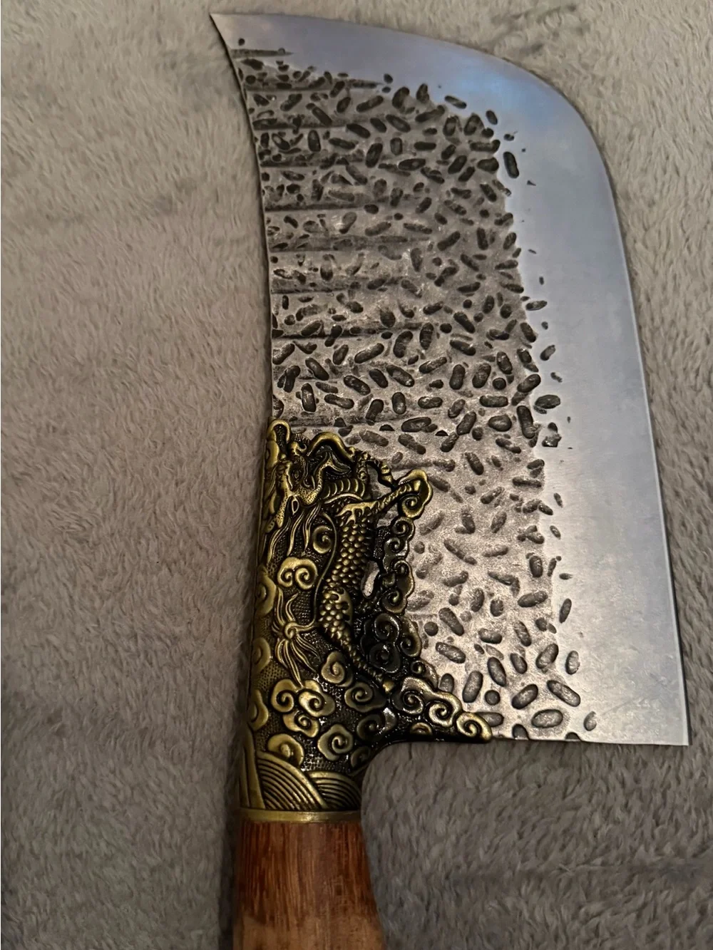 Meat Cleaver Knife   Silver Plain Edge Wood Handle Sheath